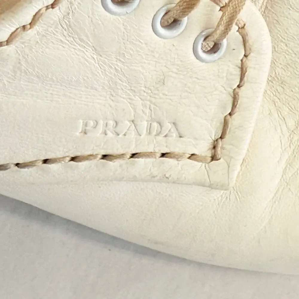 Prada 2024 Leather Platform Espadrilles EU 37.5 US 7.5‎ Off-White